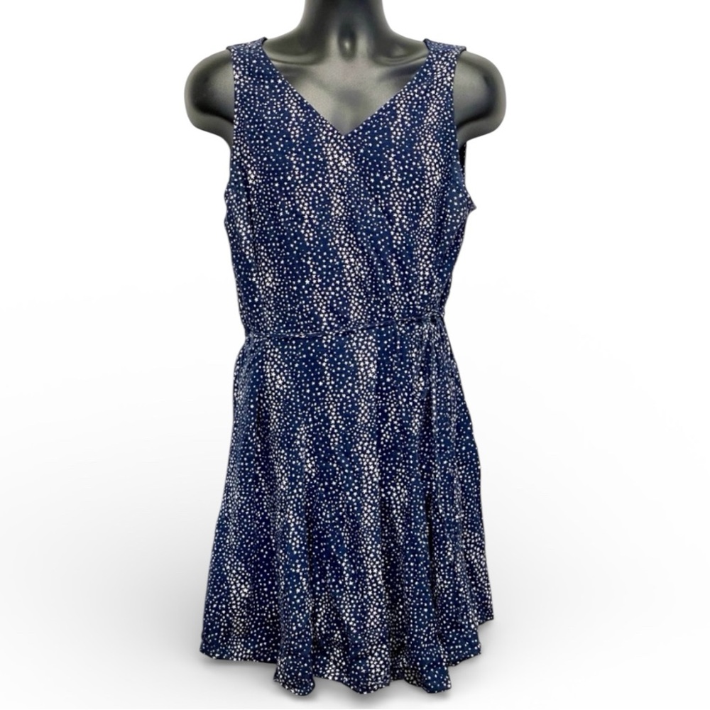 LOFT Navy Blue Fit & Flare Sleeveless Mini Dress XL White Print Summer